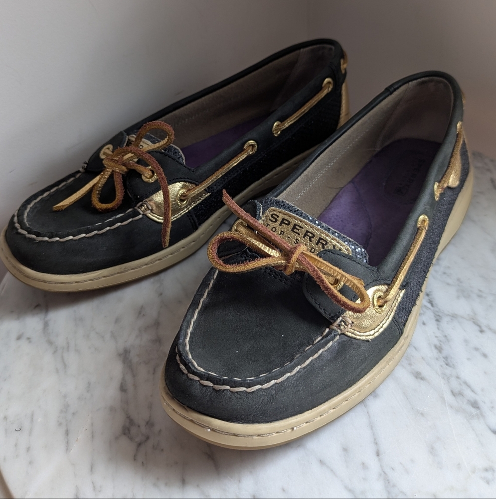 Sperry Top-Sider Women's 8.5 Black and Gold Loafers